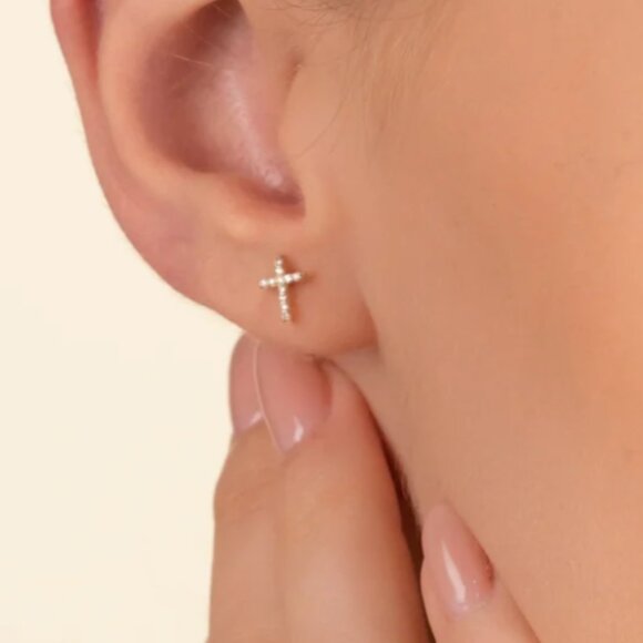 Cross Stud Earrings Pave CZ "Diamonds" Cross Studs Faith Jewelry Gift for her - Picture 3 of 13